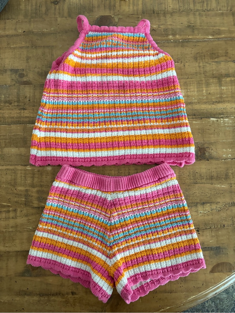 Girls' Pink Striped Knit Tank & Shorts Set - Multicolor